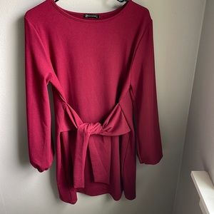 Burgundy dress.